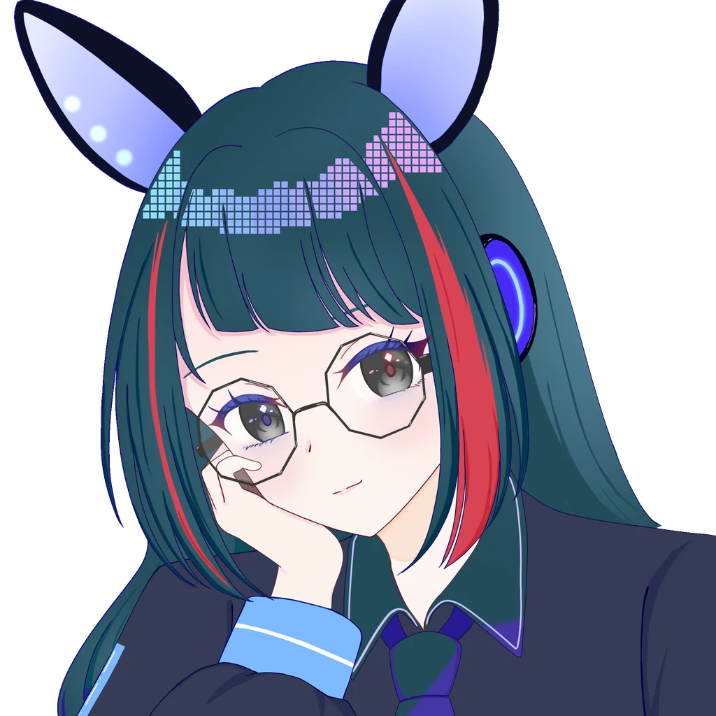 Umamimi のオリジナルキャラクター。十角形のメガネをかけた、青緑の髪にうさぎ耳の少女
